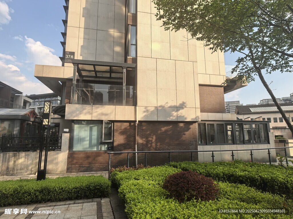 现代风格建筑旁的绿植景观