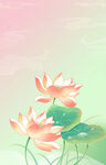 清新荷花插画背景