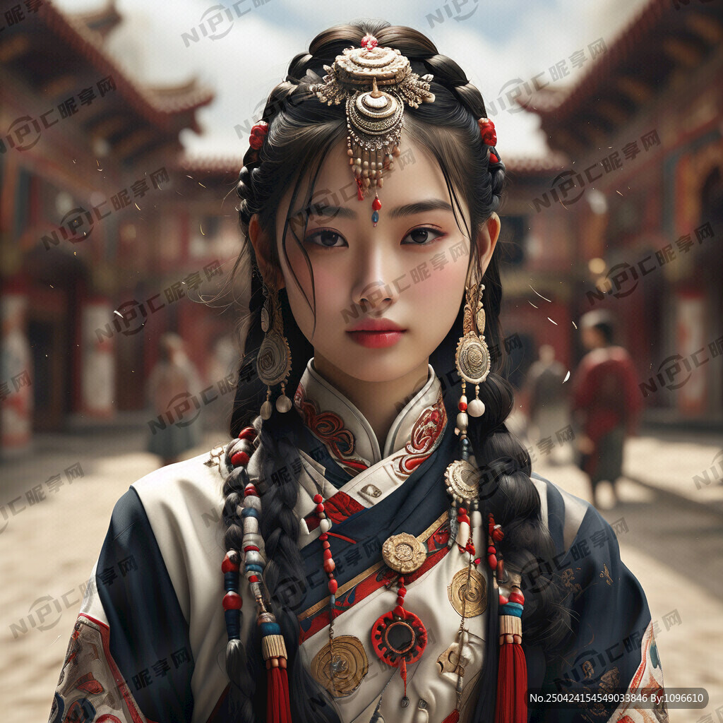 藏族女孩 长相甜美 全身