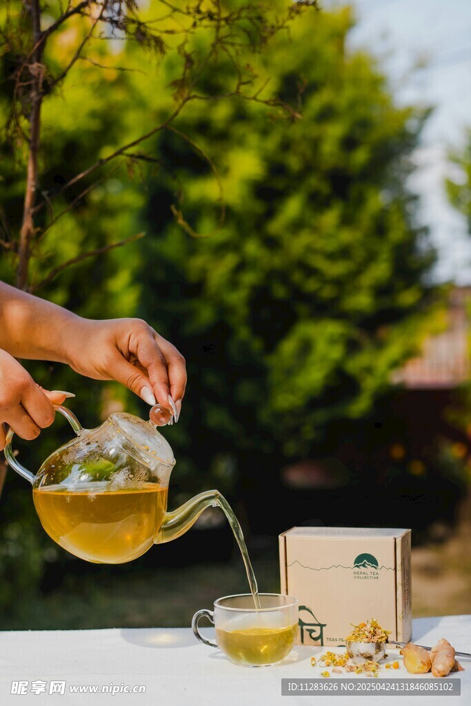 户外优雅的茶饮冲泡时刻