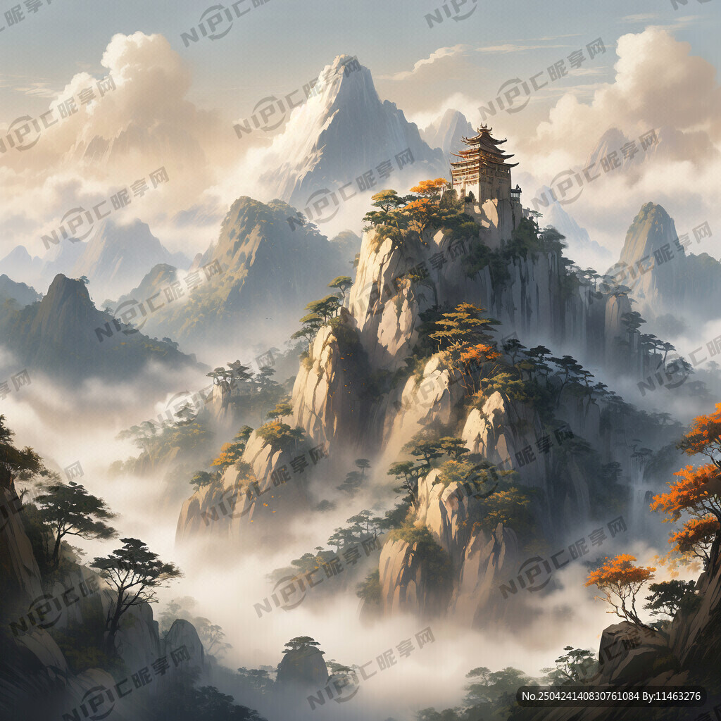 概念 山 层峦多层 有金墨