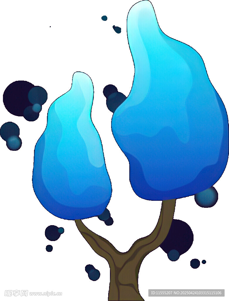 蓝色水滴状树木插画