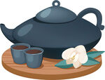 中式茶具与素雅花卉组合
