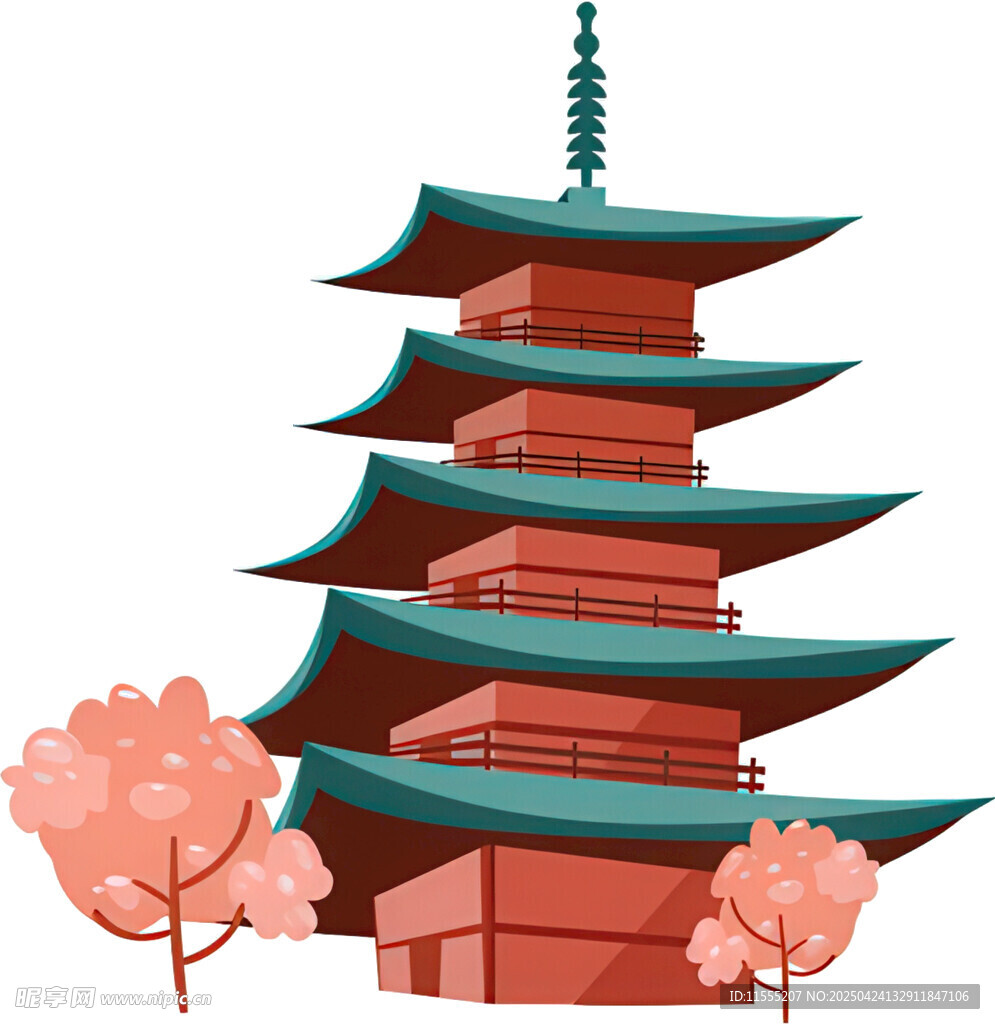 古风宝塔与烂漫樱花