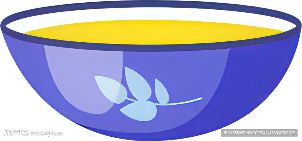蓝色带叶花纹的盛茶碗