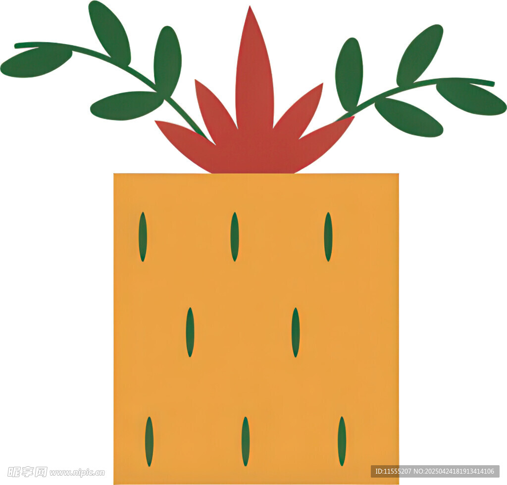 橙色花盆中的绿植
