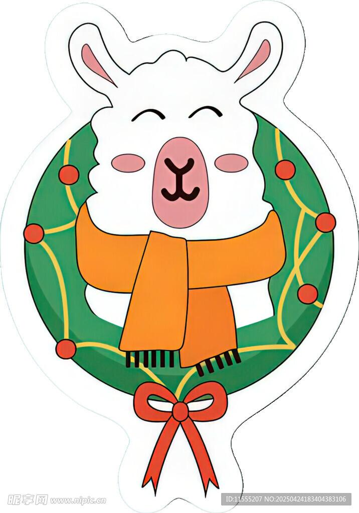 可爱羊驼圣诞装饰贴纸