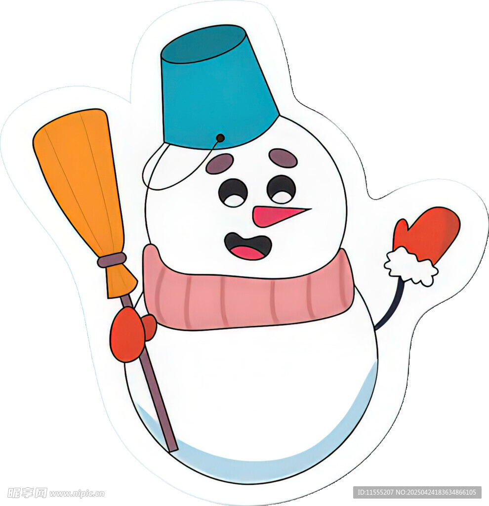 可爱雪人手持扫帚和手套