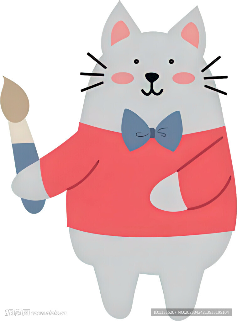 穿红衣持画笔的可爱猫咪