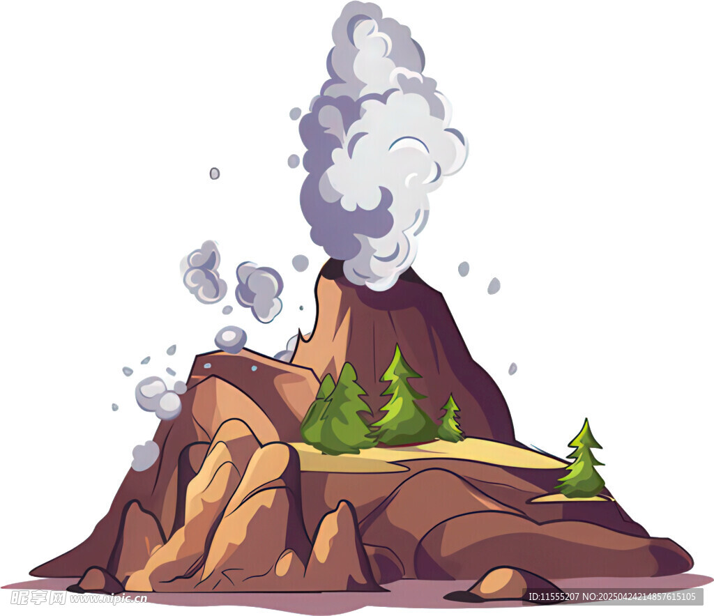 卡通风格火山喷发场景