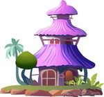 梦幻紫色小屋与绿植景观