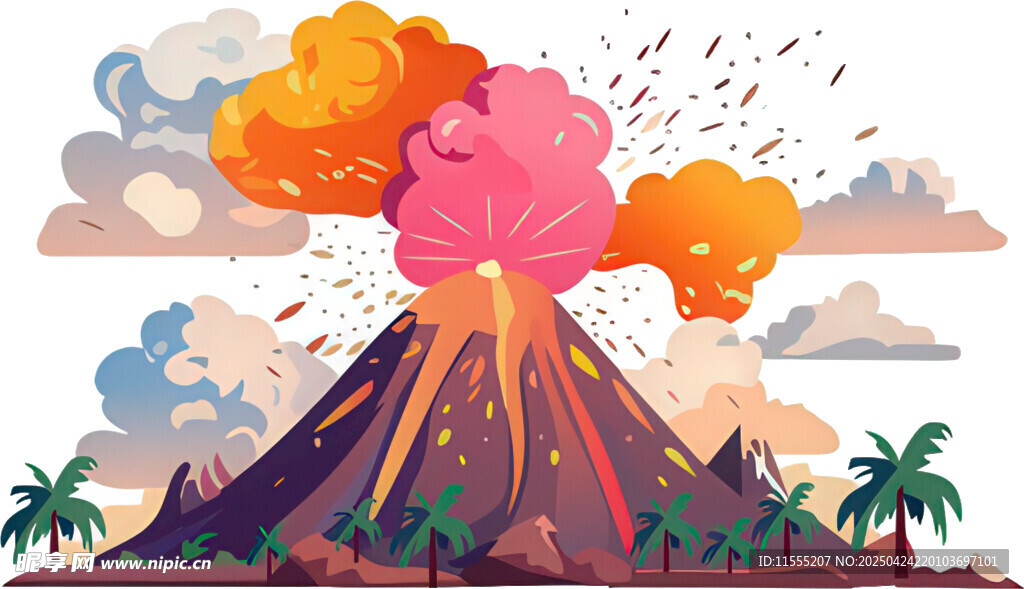 火山喷发场景插画
