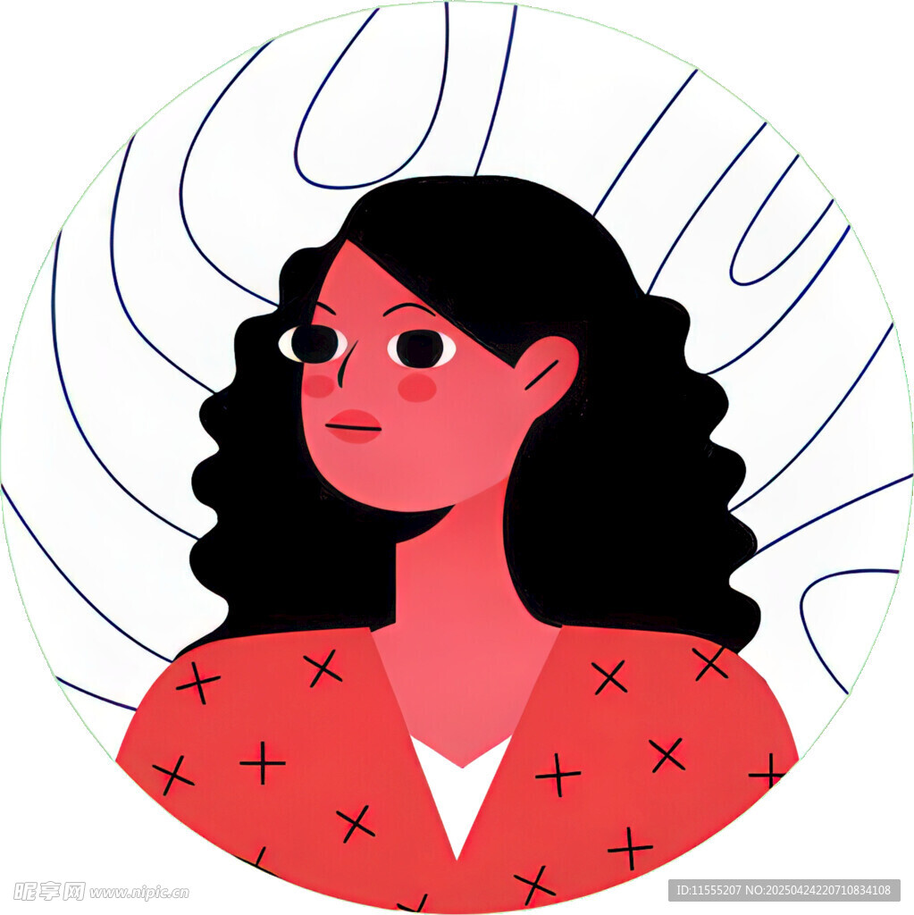 卷发女士简约插画形象