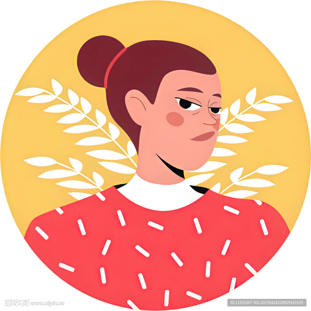 扎发红衣女士头像插画