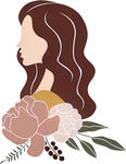 长发女子与花卉插画