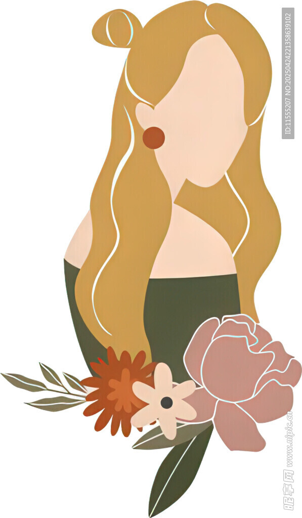 持花长发女性插画形象