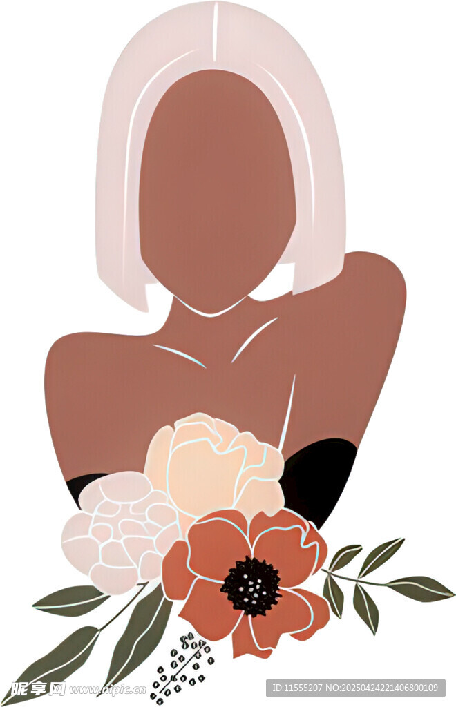 女性花卉插画形象