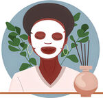 女士敷面膜享受绿植环绕