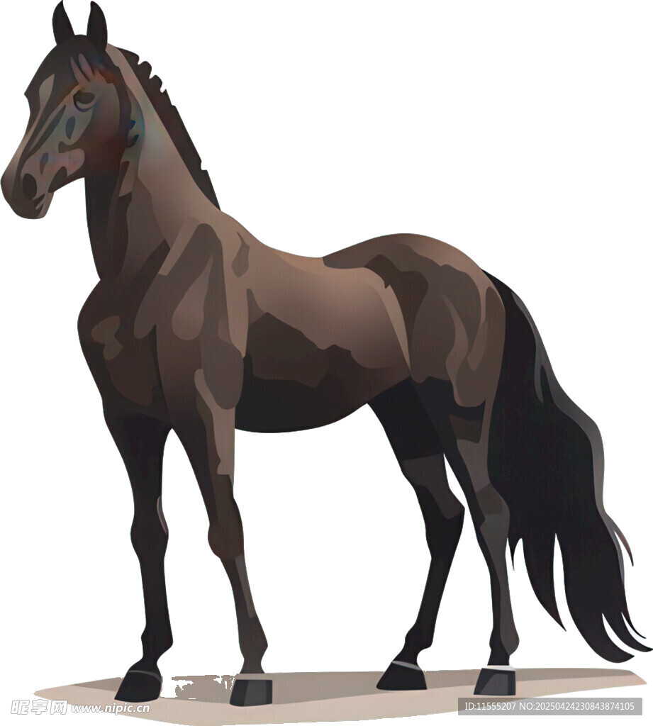 站立的深棕色骏马