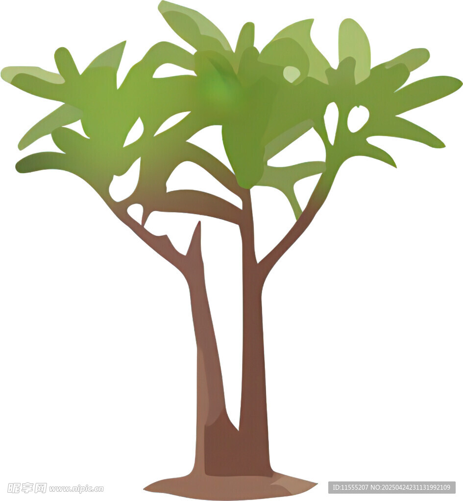 卡通风格双干绿植插画