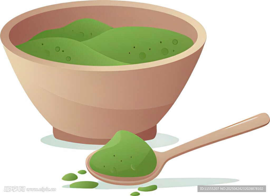 抹茶粉置于碗与勺旁