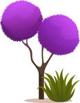 紫色树木与绿植插画