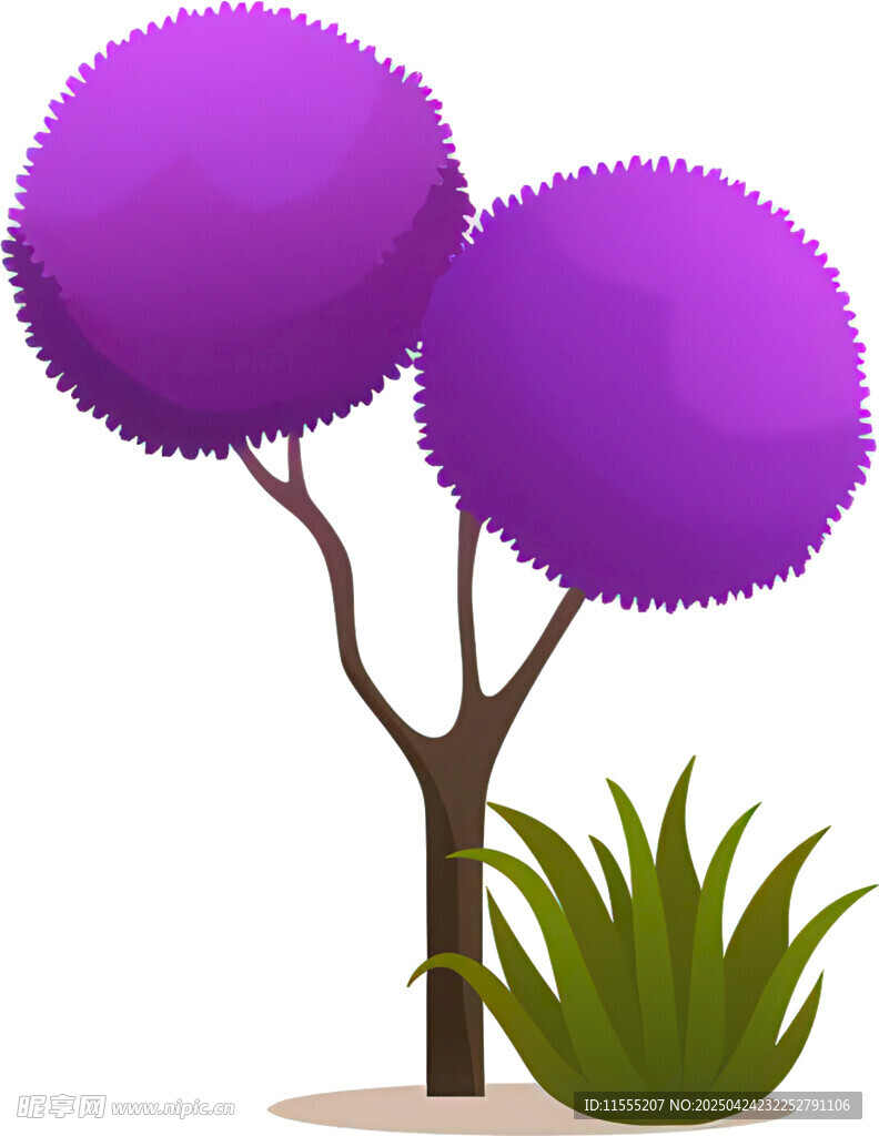 紫色树木与绿植插画