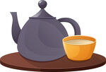紫色茶壶与黄色茶杯