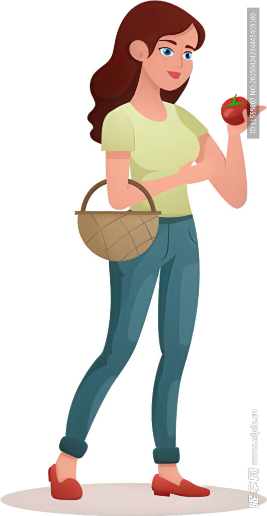 女子手持苹果提篮购物
