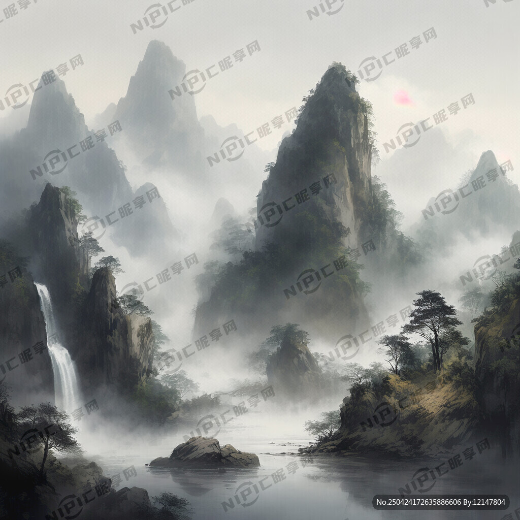 山谷 中国风 中国画 山水