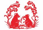 双鼠剪纸图 传统艺术美