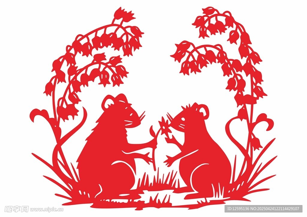 双鼠剪纸图 传统艺术美