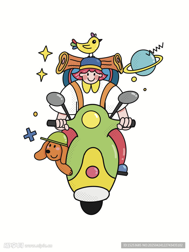 童趣火箭冒险插画