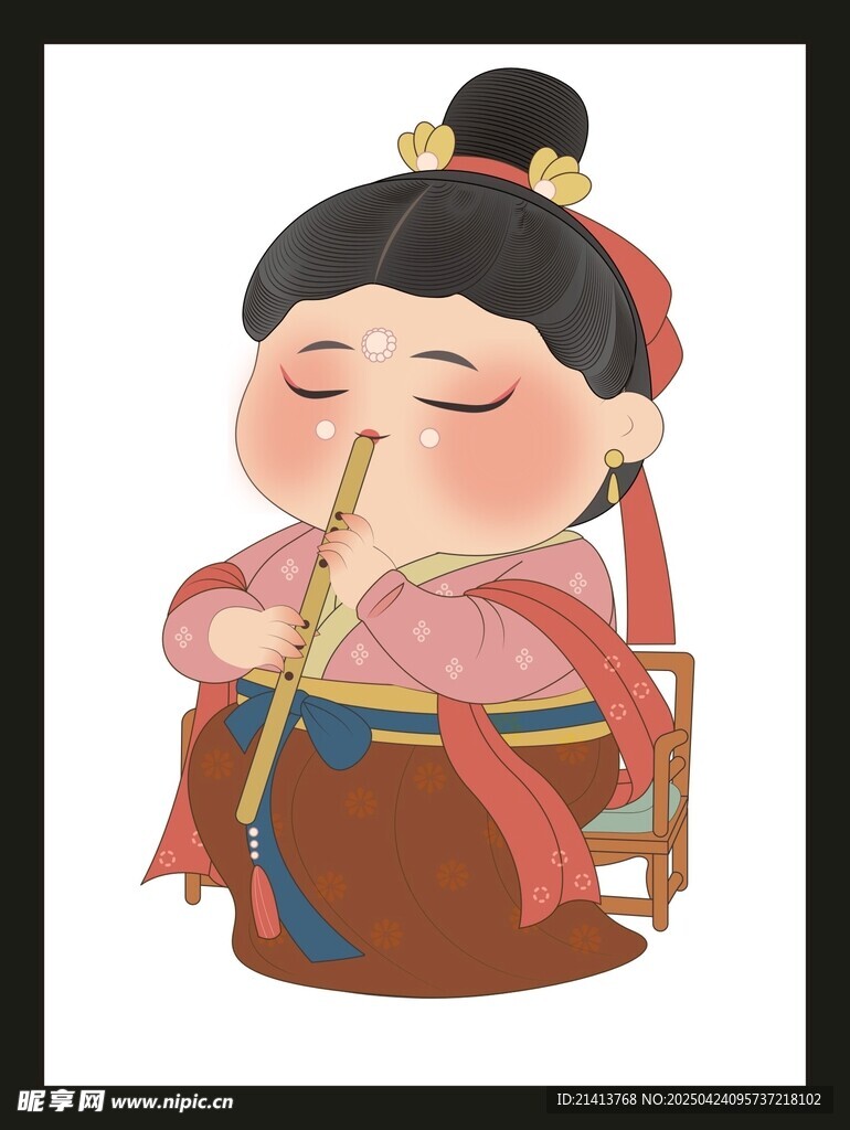吹笛的古风可爱小女孩