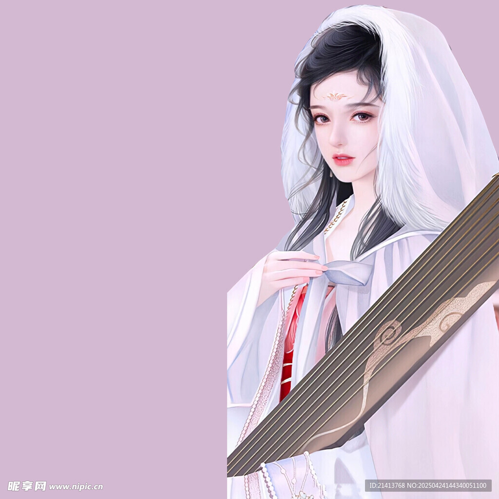 古风白衣女子持古琴