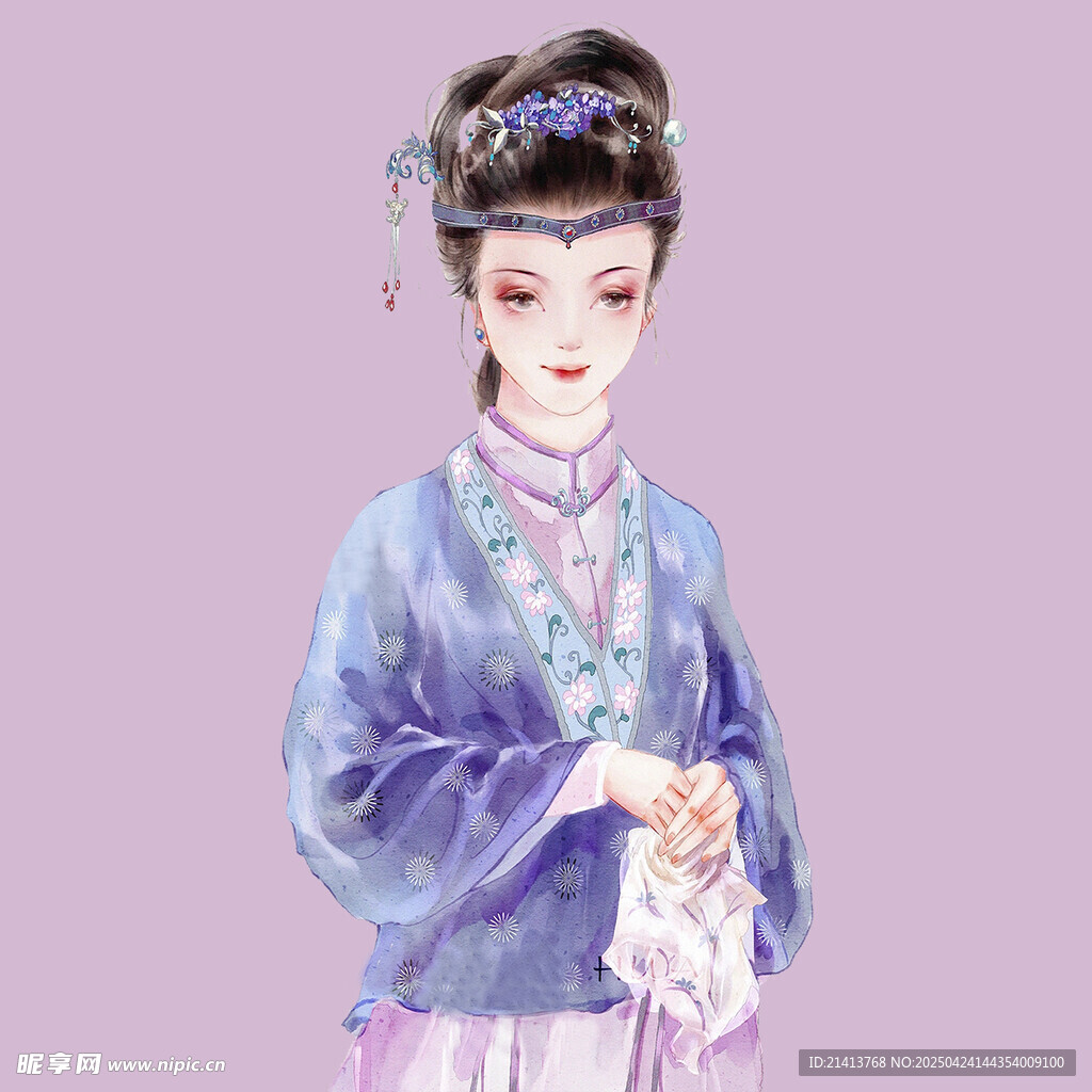 古风女子持帕温婉形象