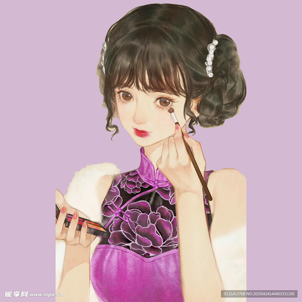 古典少女持镜优雅梳妆