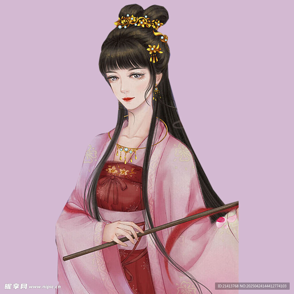 古风持扇红衣古装女子