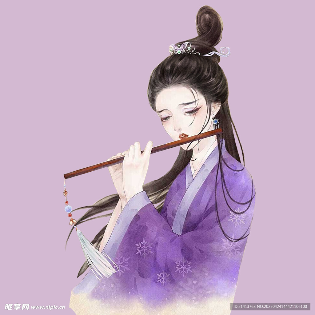 紫衣女子优雅吹笛