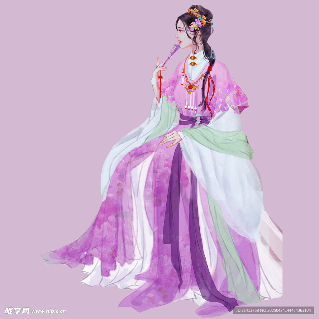 古风紫衣女子优雅坐姿