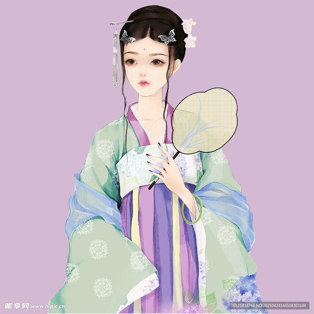 古风汉服女子持扇图