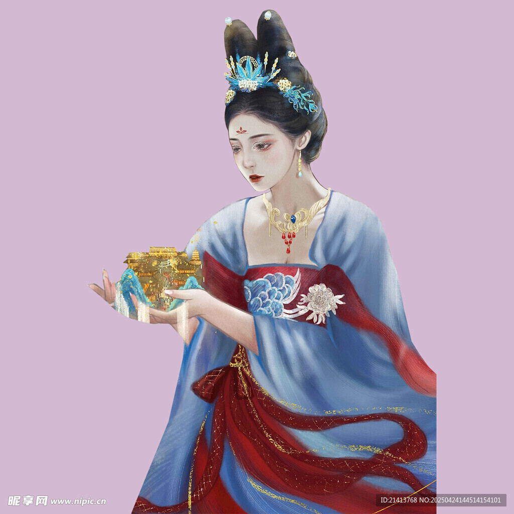 古风唐装女子手持金盒