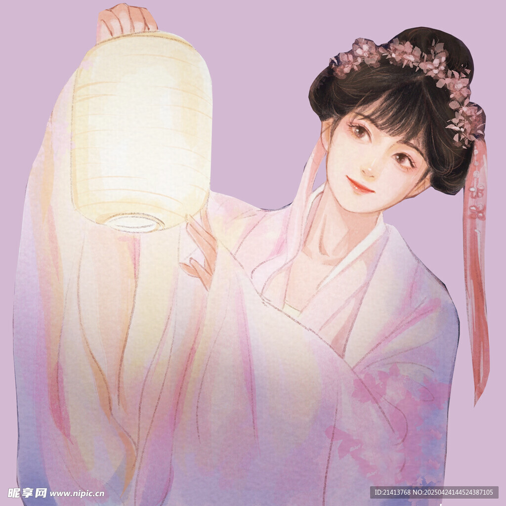 古风女子提灯浅笑