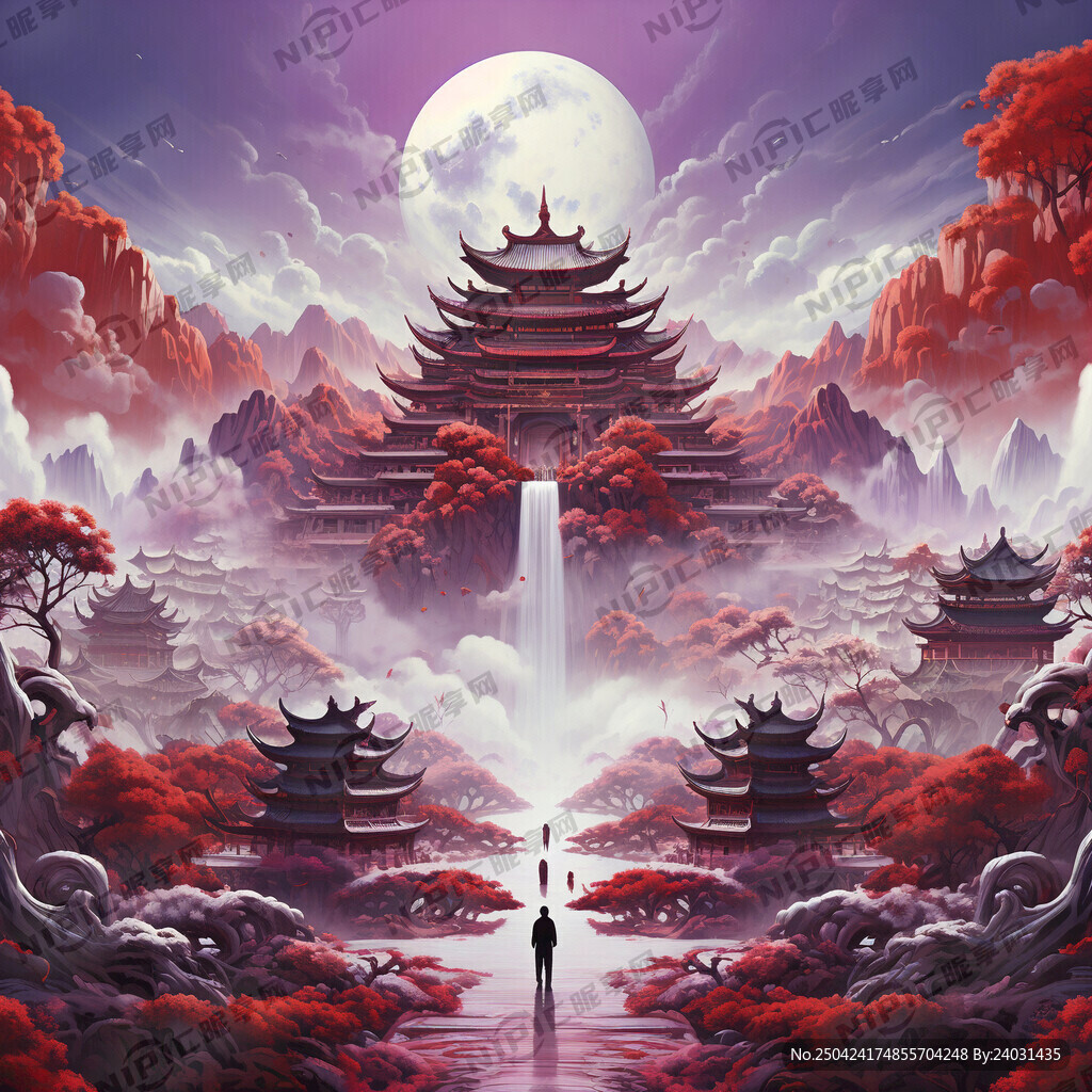 红紫色背景中间白色梦幻