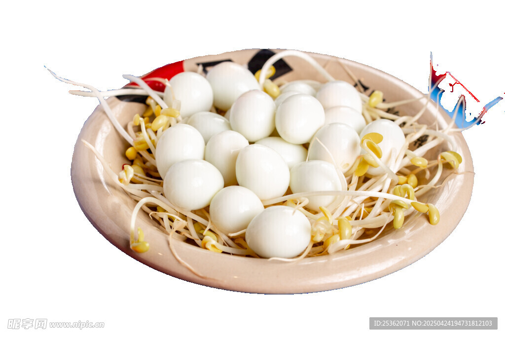 豆芽上的鲜嫩鹌鹑蛋