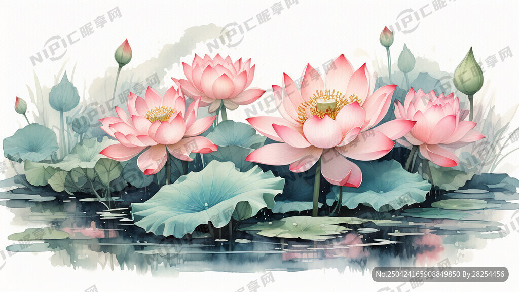 荷花 水彩 古典 海报