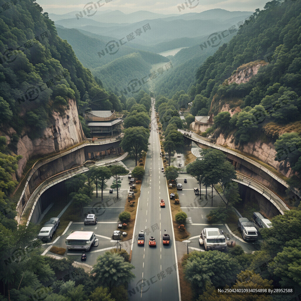 景区路边停车场 道路由北至南