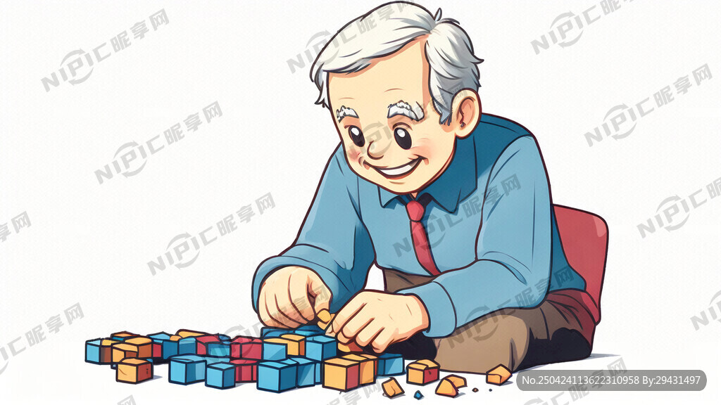 简笔画 颜色单一 年轻爷爷