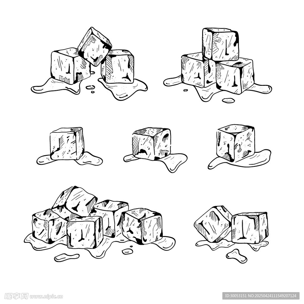 手绘冰块堆叠插画