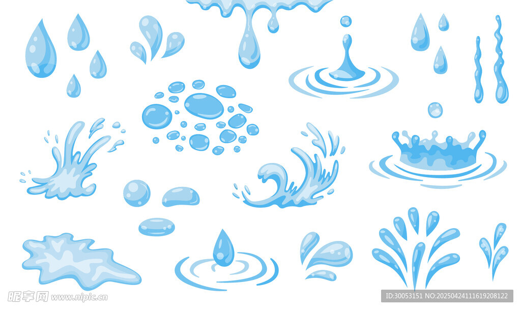 蓝色水滴水花元素集合
